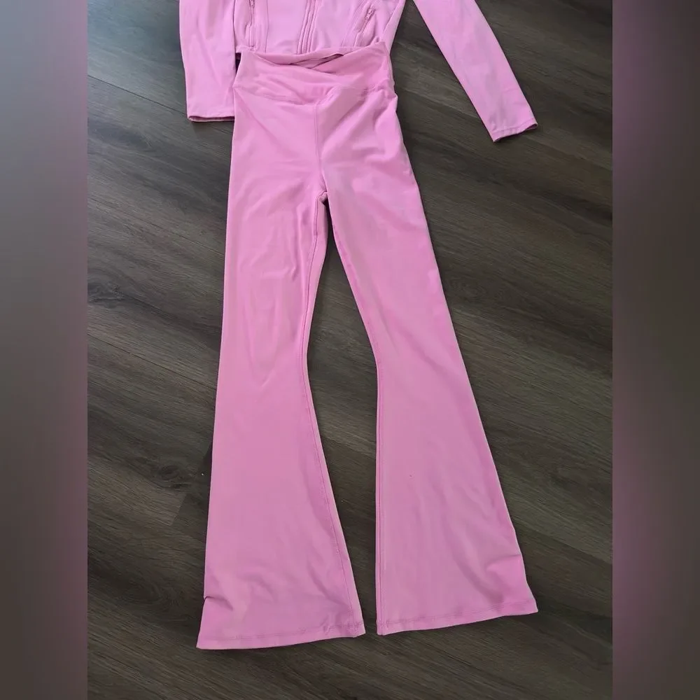 Pink athletic wear set Fitted Active Yoga Lightweight Top Zip Up Workout Jacket